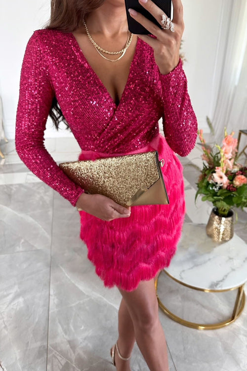 NIMA Glitter V-Hals Party Jurk