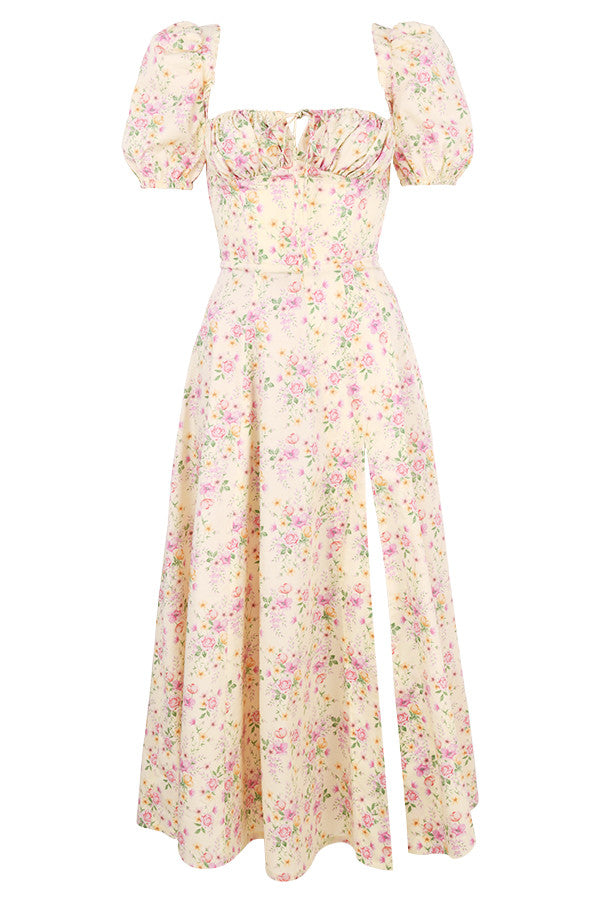 NIMA Midi zonnejurk met bloemenpofmouwen
