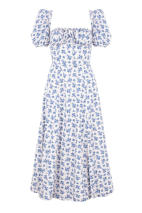 NIMA Midi zonnejurk met bloemenpofmouwen