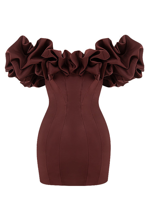 NIMA Satijnen strapless jurk met ruches