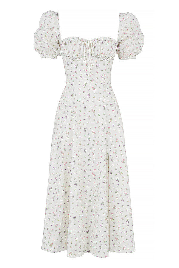 NIMA Midi zonnejurk met bloemenpofmouwen