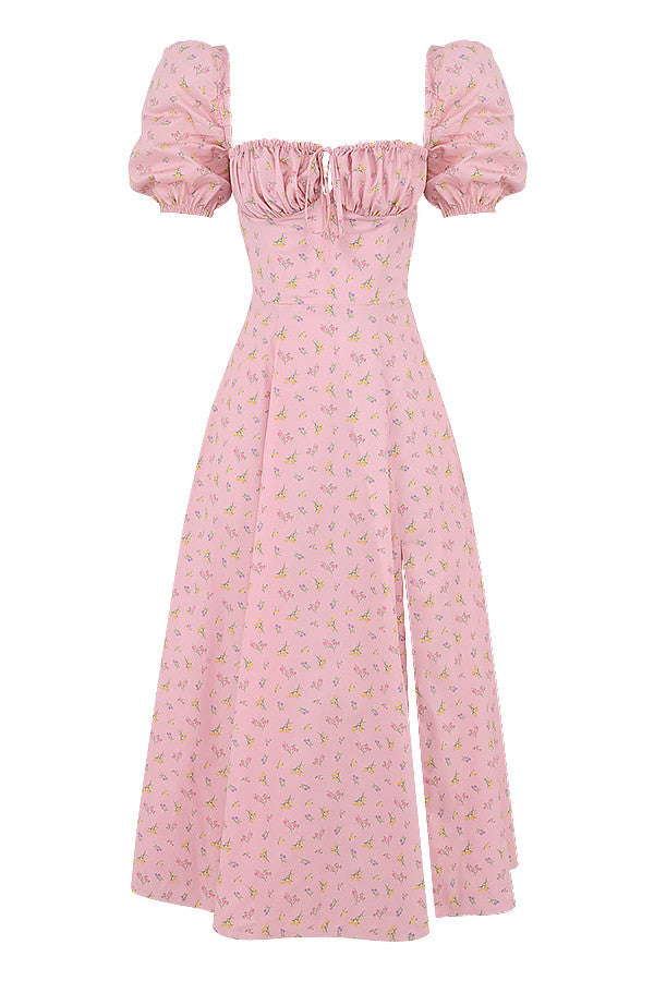 NIMA Midi zonnejurk met bloemenpofmouwen