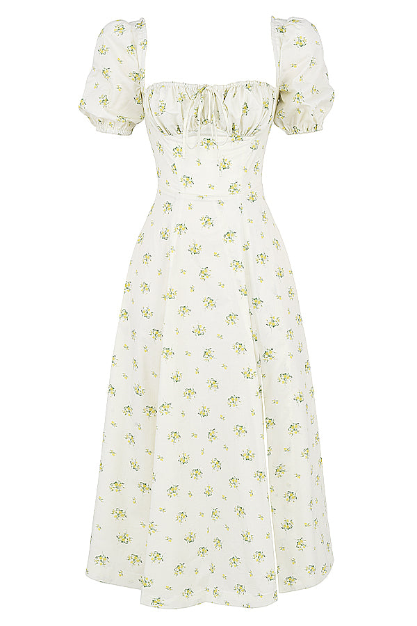 NIMA Midi zonnejurk met bloemenpofmouwen