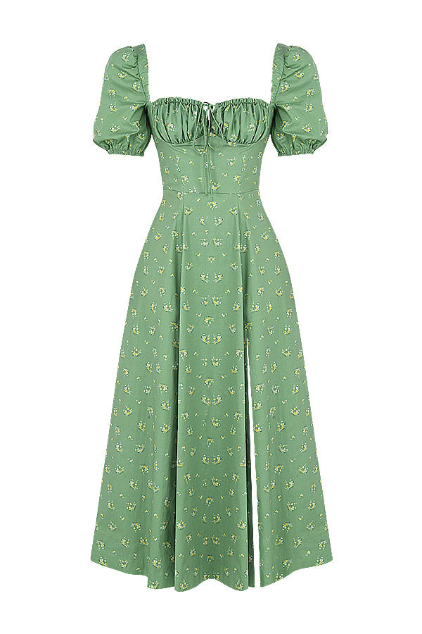 NIMA Midi zonnejurk met bloemenpofmouwen