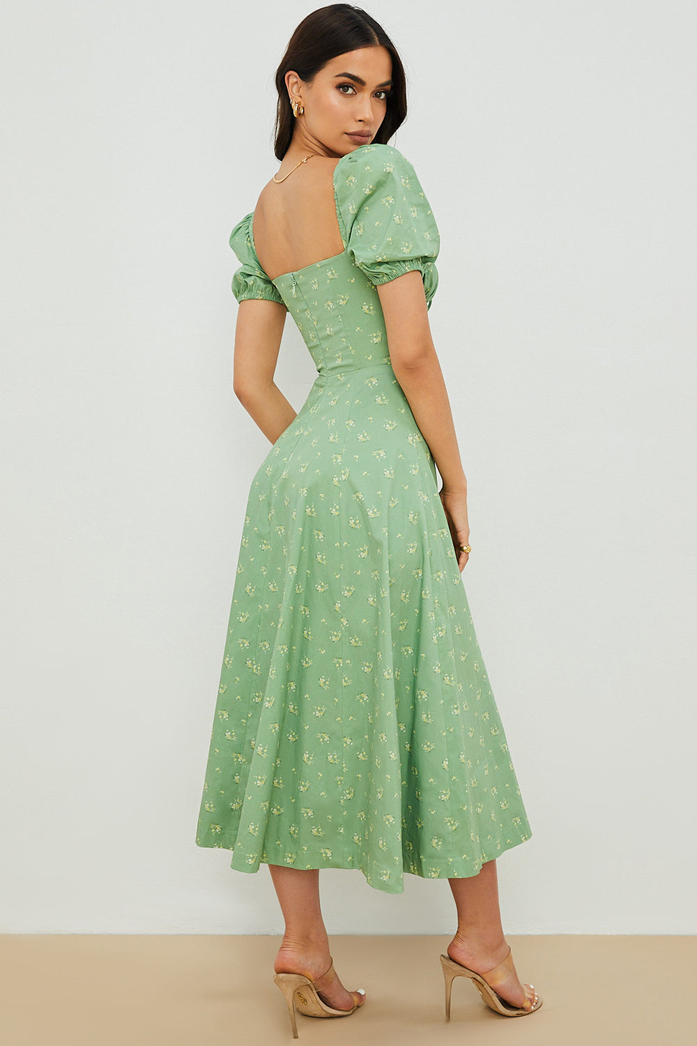 NIMA Midi zonnejurk met bloemenpofmouwen