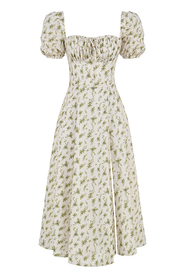 NIMA Midi zonnejurk met bloemenpofmouwen