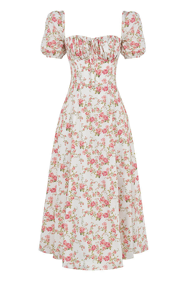 NIMA Midi zonnejurk met bloemenpofmouwen