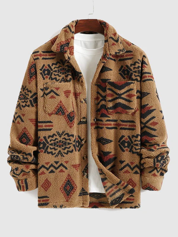 Alec - retro fleece jack met revers in etnische stijl