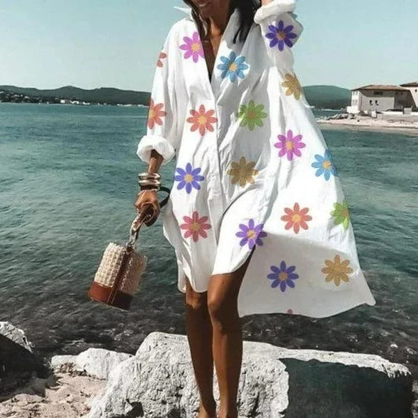 NIMA Elegante witte blouse jurk met luipaardprint