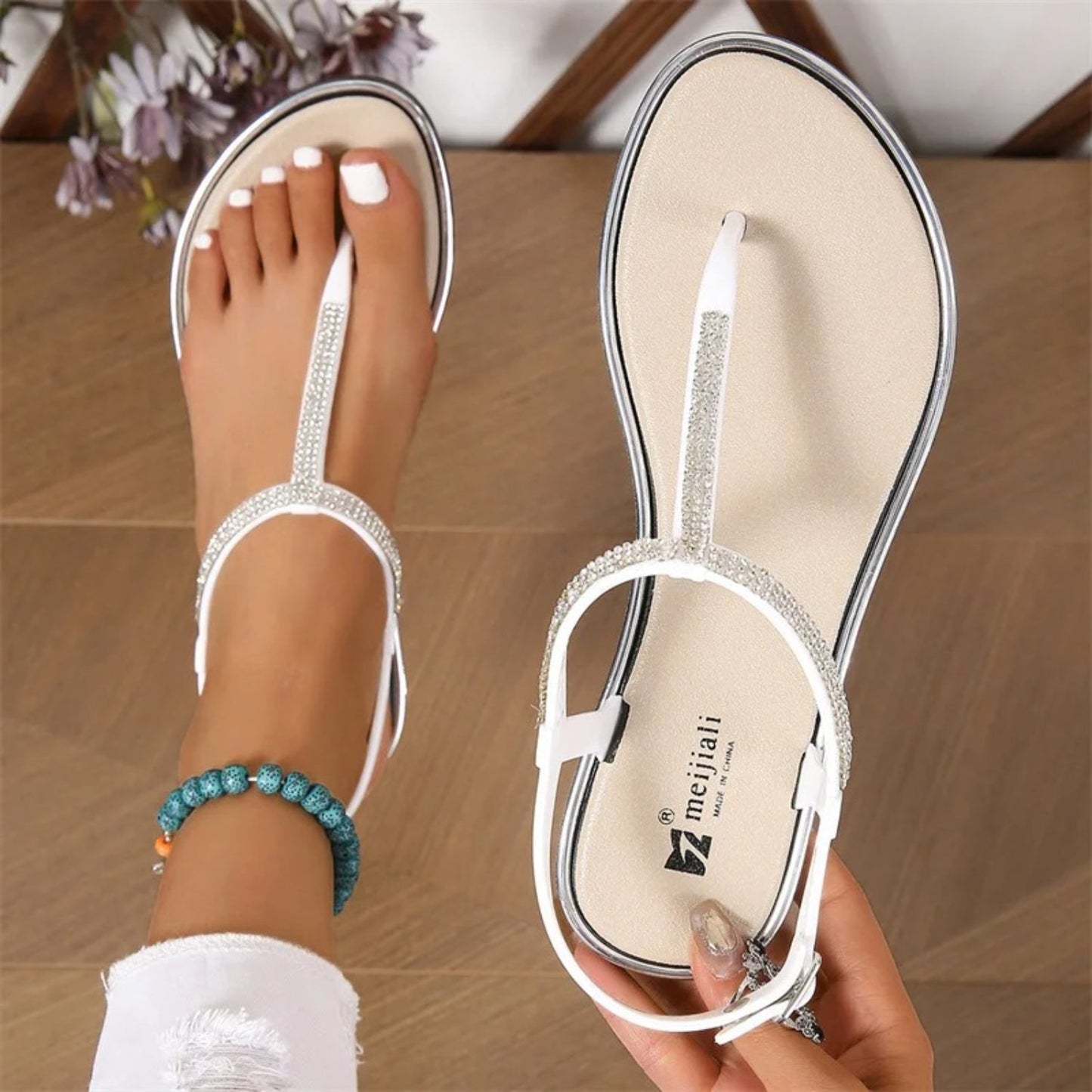NIMA witte parel werk comfortabele slippers