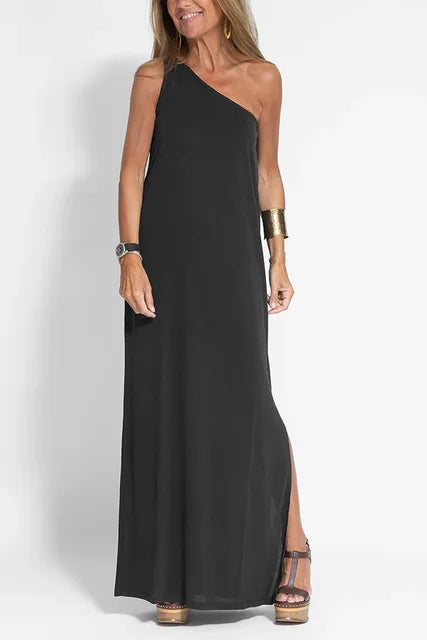 NIMA Elegante effen jurk met één schouder