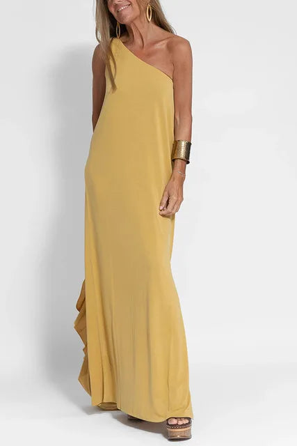NIMA Elegante effen jurk met één schouder