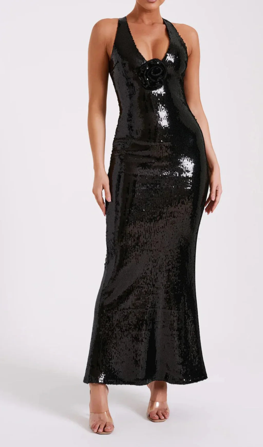NIMA Pailletten maxi jurk met rozen symbool