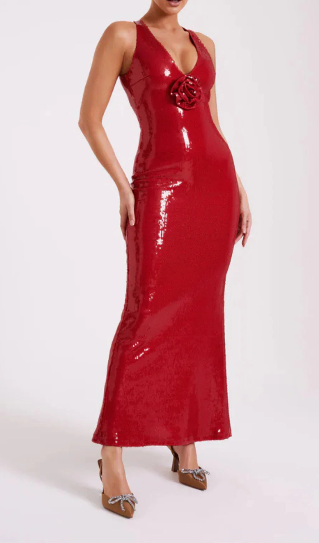 NIMA Pailletten maxi jurk met rozen symbool