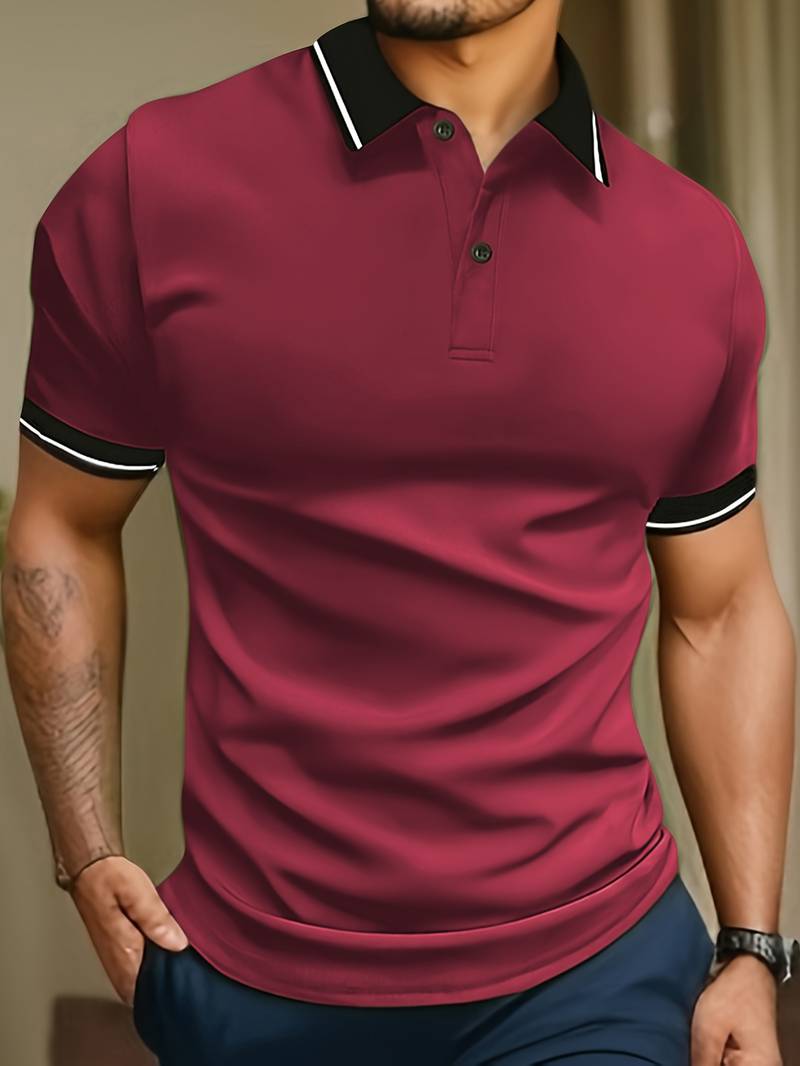 NIMA trendy colour-block shirt met korte mouwen, knoopsluiting en achterkant