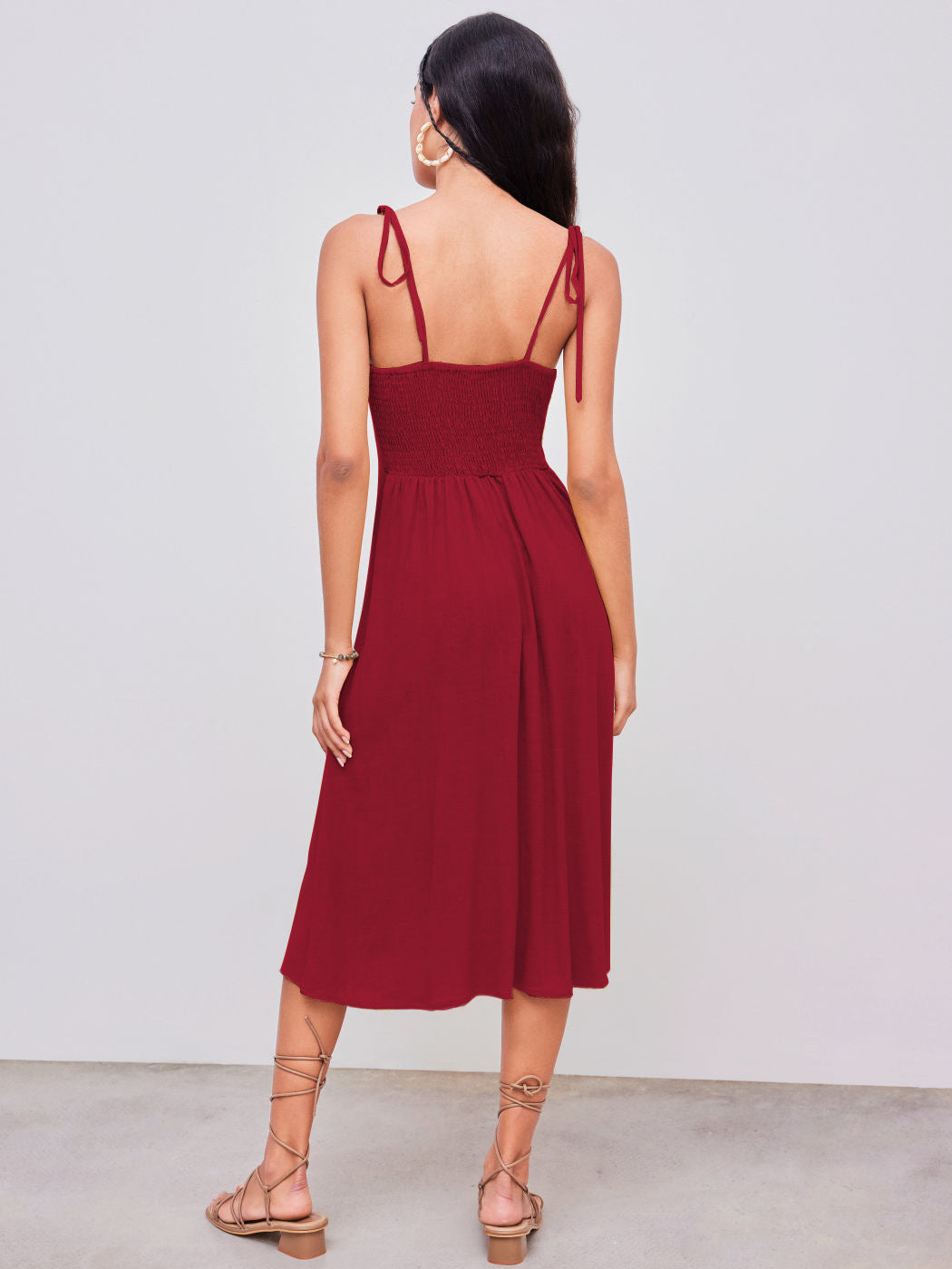 NIMA Casual elegante rode maxi jurk met knopen
