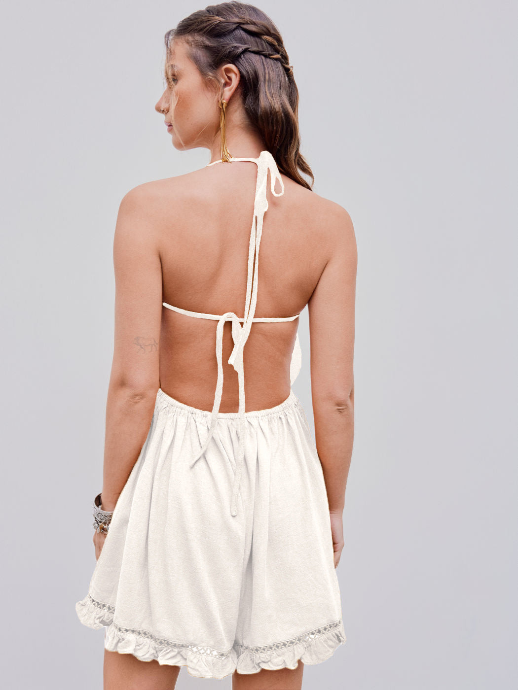NIMA Casual elegante witte jurk met textuur