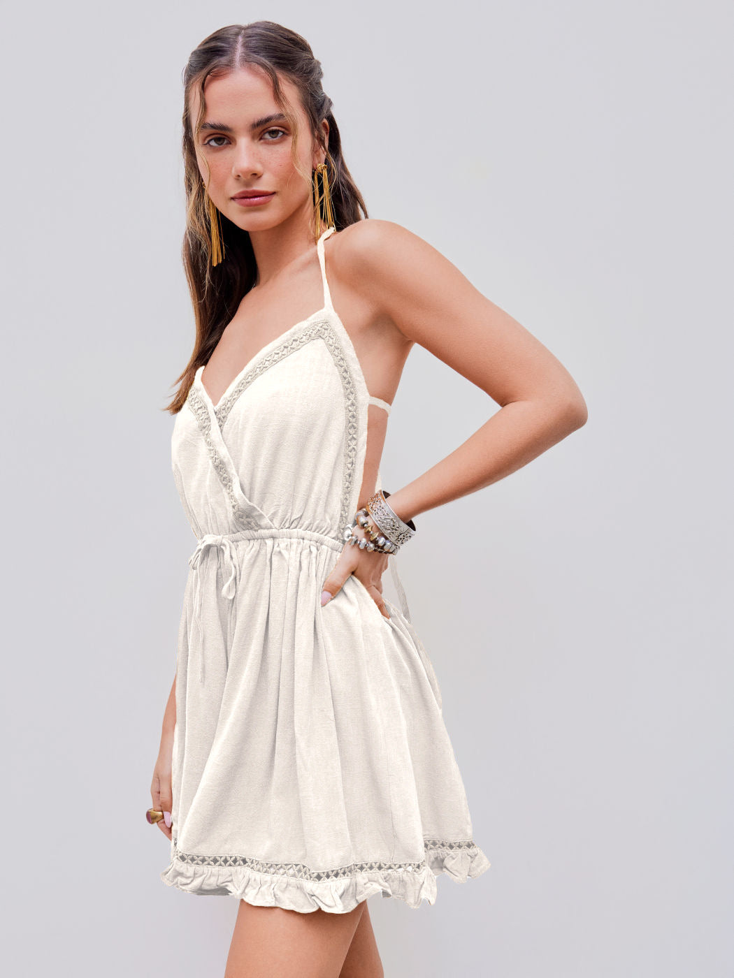 NIMA Casual elegante witte jurk met textuur