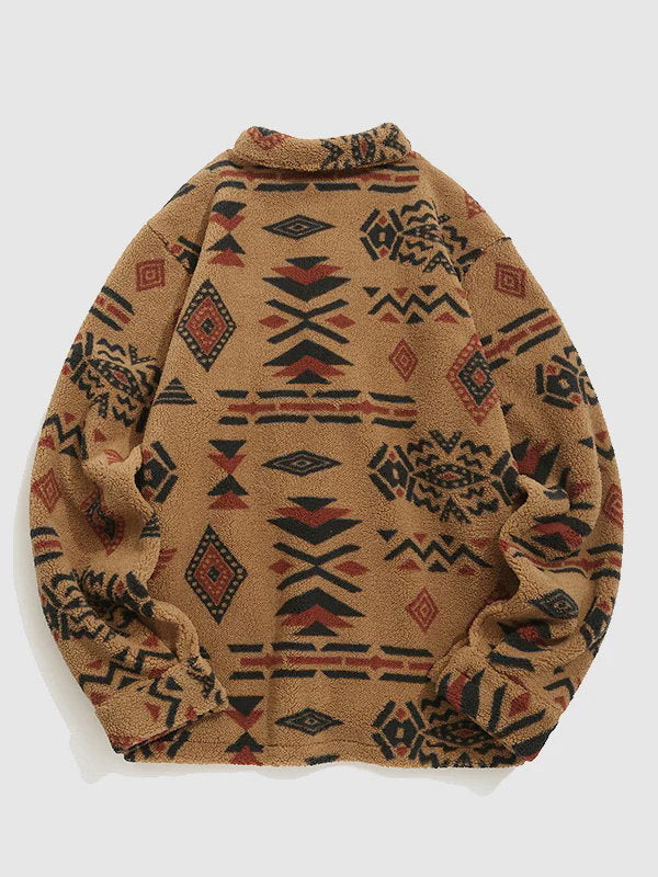 Alec - retro fleece jack met revers in etnische stijl