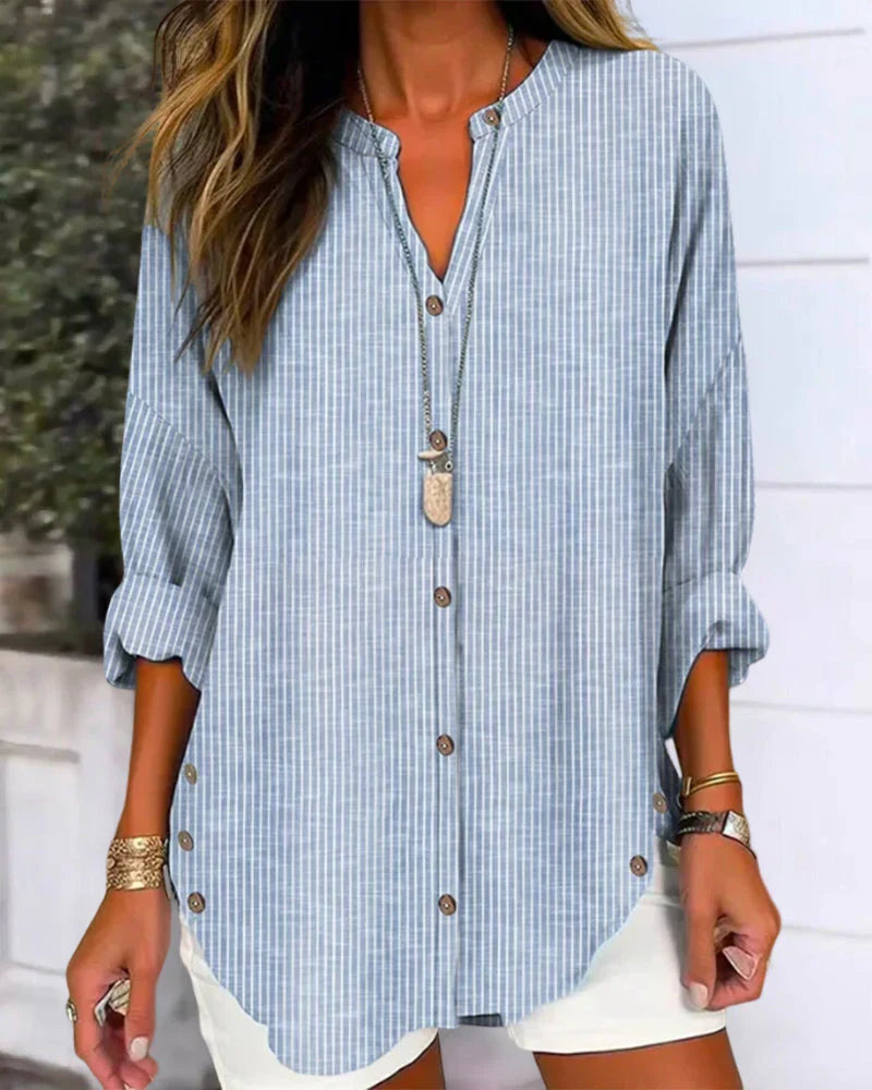 NIMA blauw gestreepte top met v-halslijn