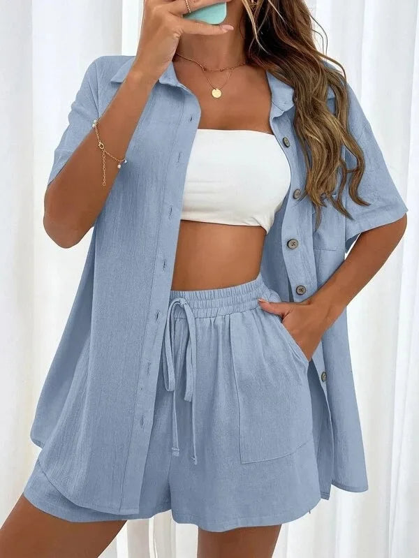 NIMA Open top koord shorts zomer set dames