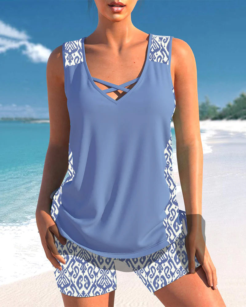 NIMA Tankini met geometrische print en V-halslijn