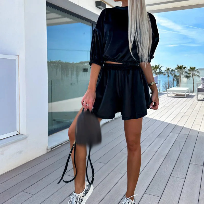 NIMA Elastische mouw en taille top en shorts fluwelen zomerset dames