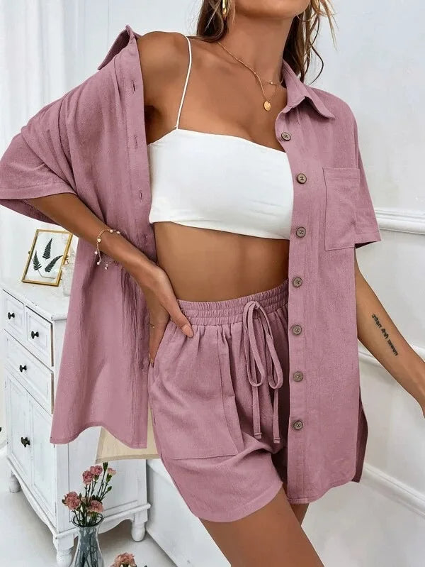 NIMA Open top koord shorts zomer set dames