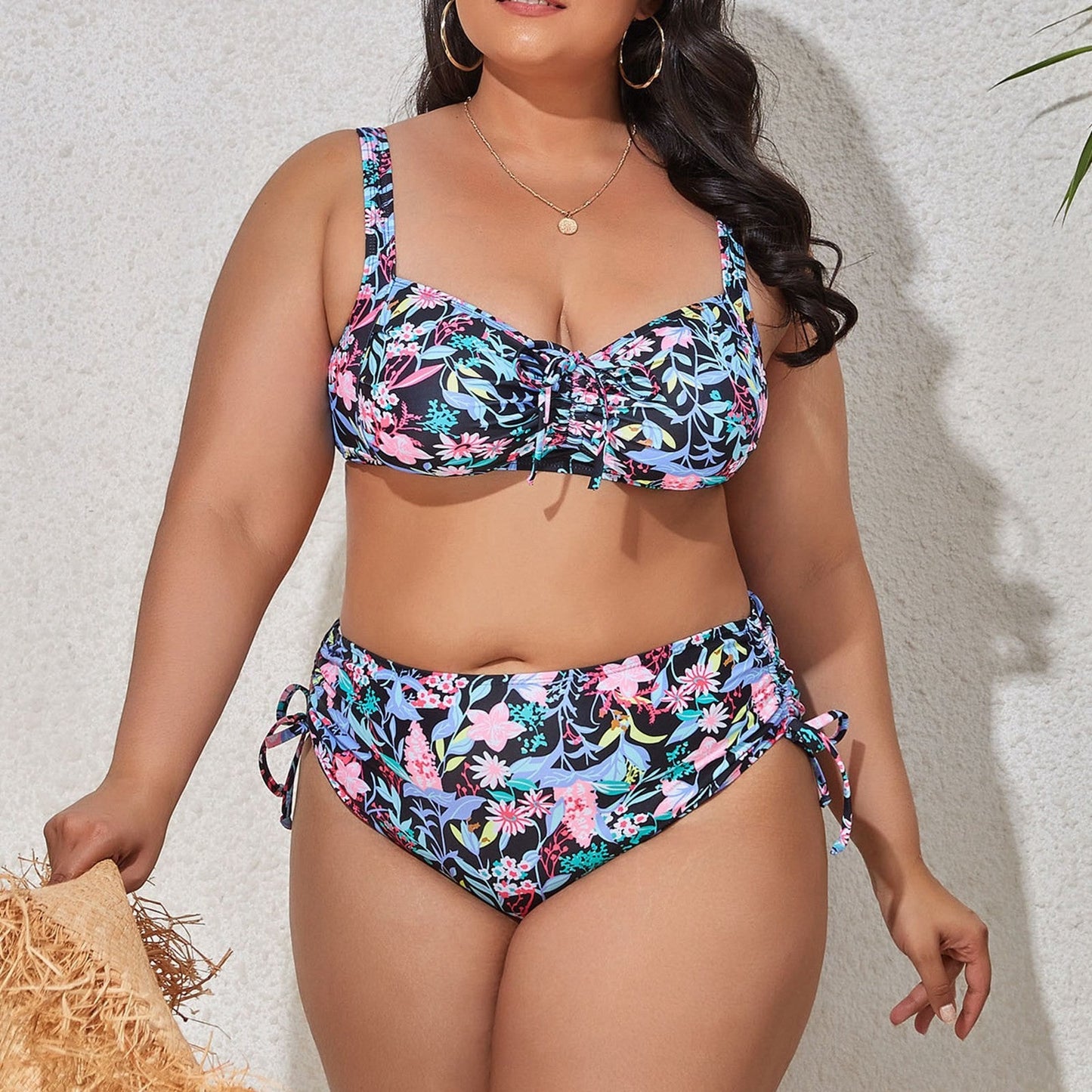 NIMA paarse bloemenprint hoge taille bikini grote maten