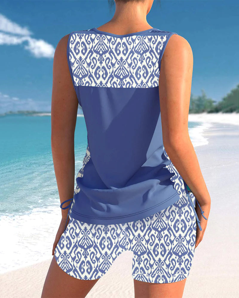 NIMA Tankini met geometrische print en V-halslijn