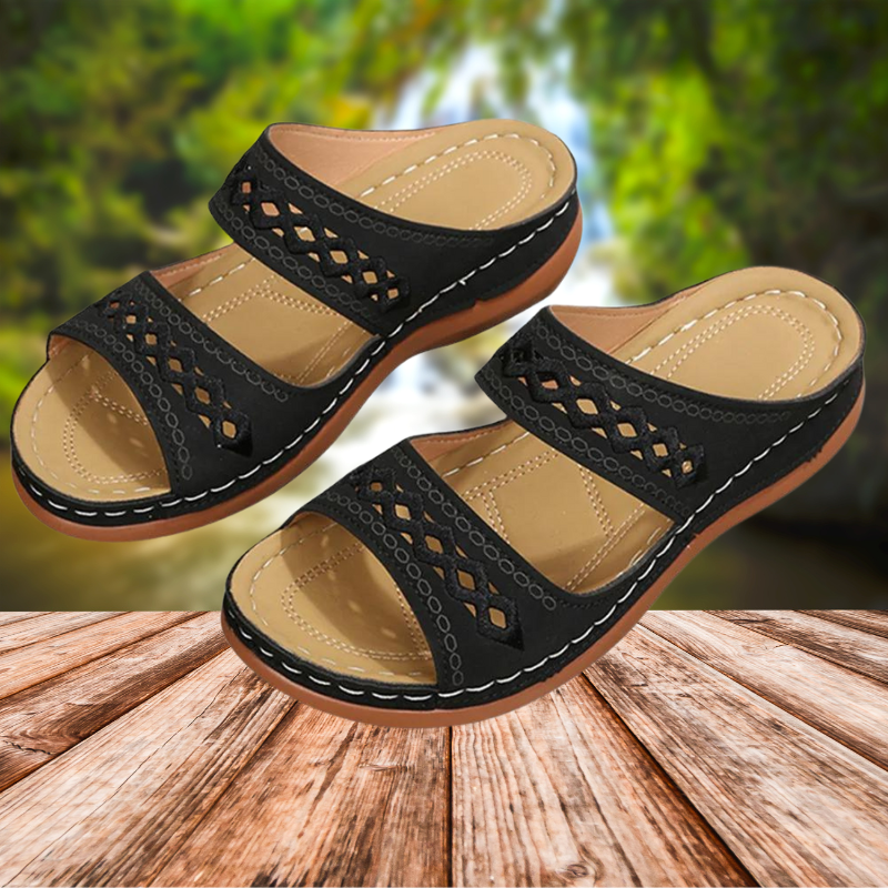 NIMA comfortabele slippers met kruisbanden met geometrisch patroon