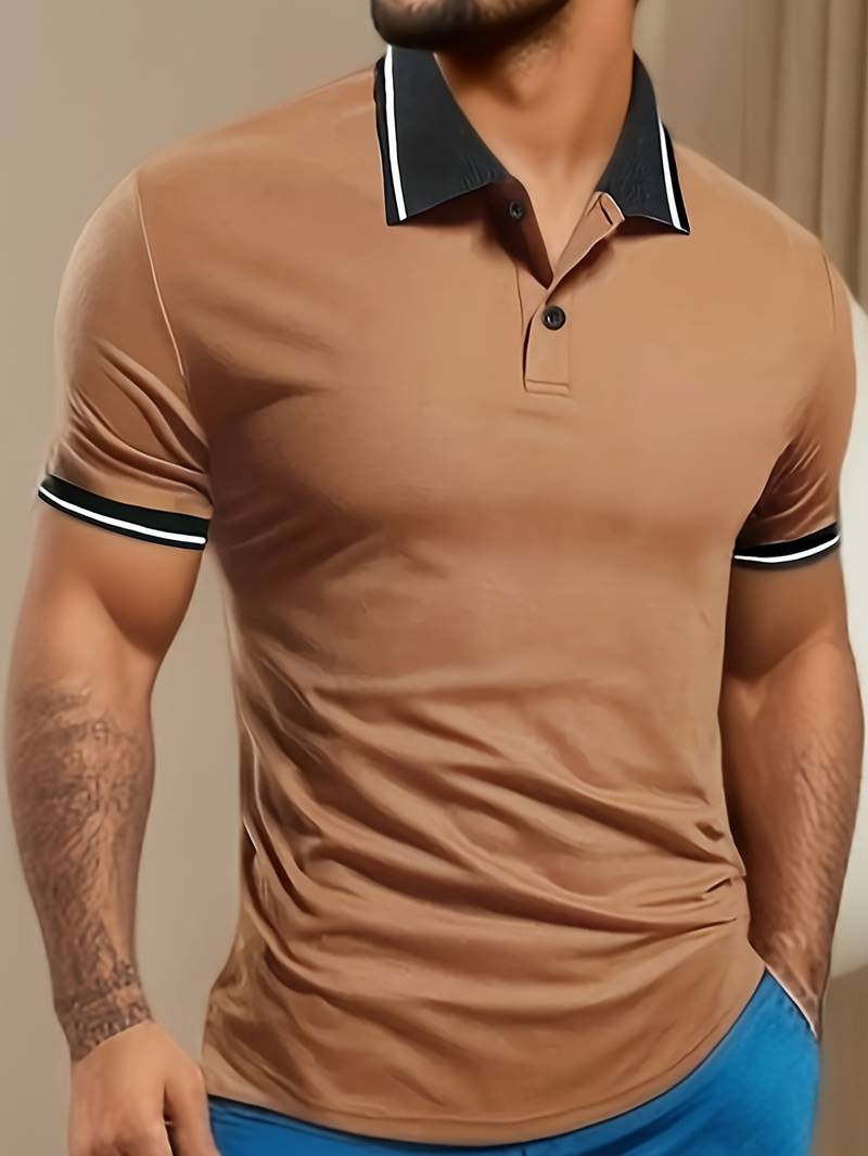 NIMA trendy colour-block shirt met korte mouwen, knoopsluiting en achterkant