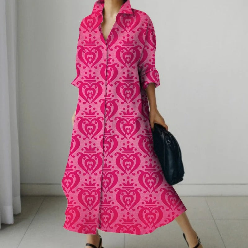 Zwarte comfortabele blouse jurk met bloemenprint en v-hals