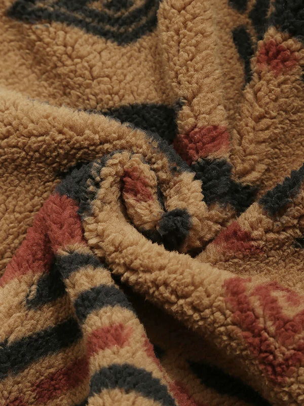 Alec - retro fleece jack met revers in etnische stijl