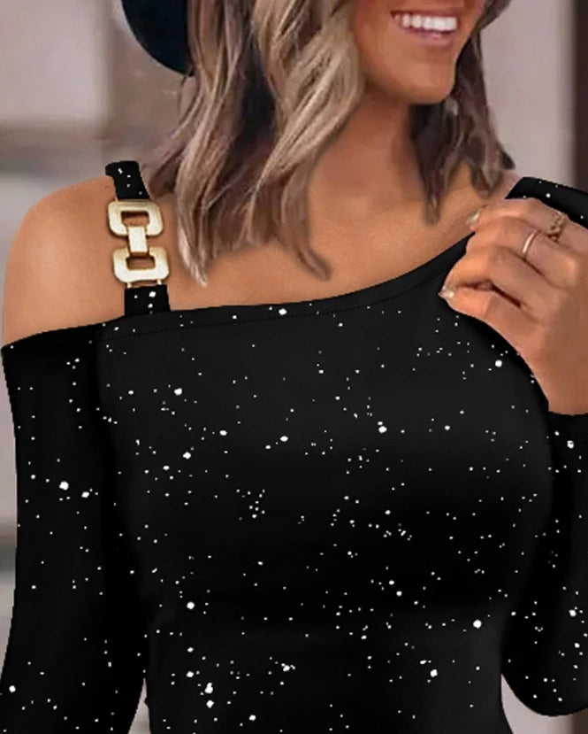 NIMA Gestreept zwart met fleece lichtgewicht glitterjurk