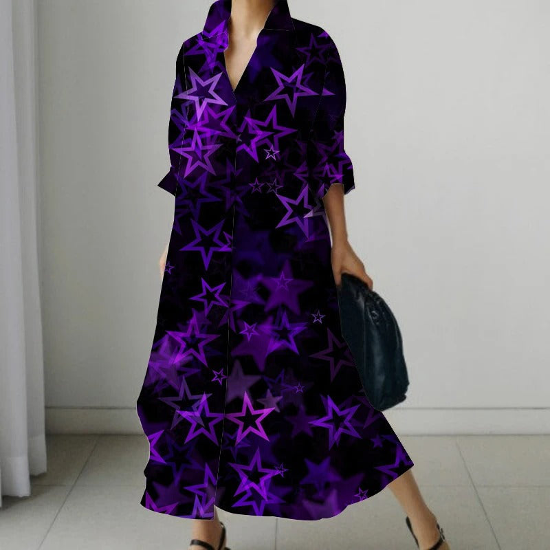 Zwarte comfortabele blouse jurk met bloemenprint en v-hals