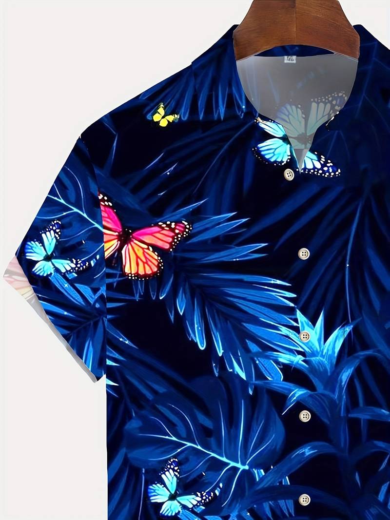 NIMA shirt met korte mouwen en bloemenprint van Hawaiiaanse vlinders