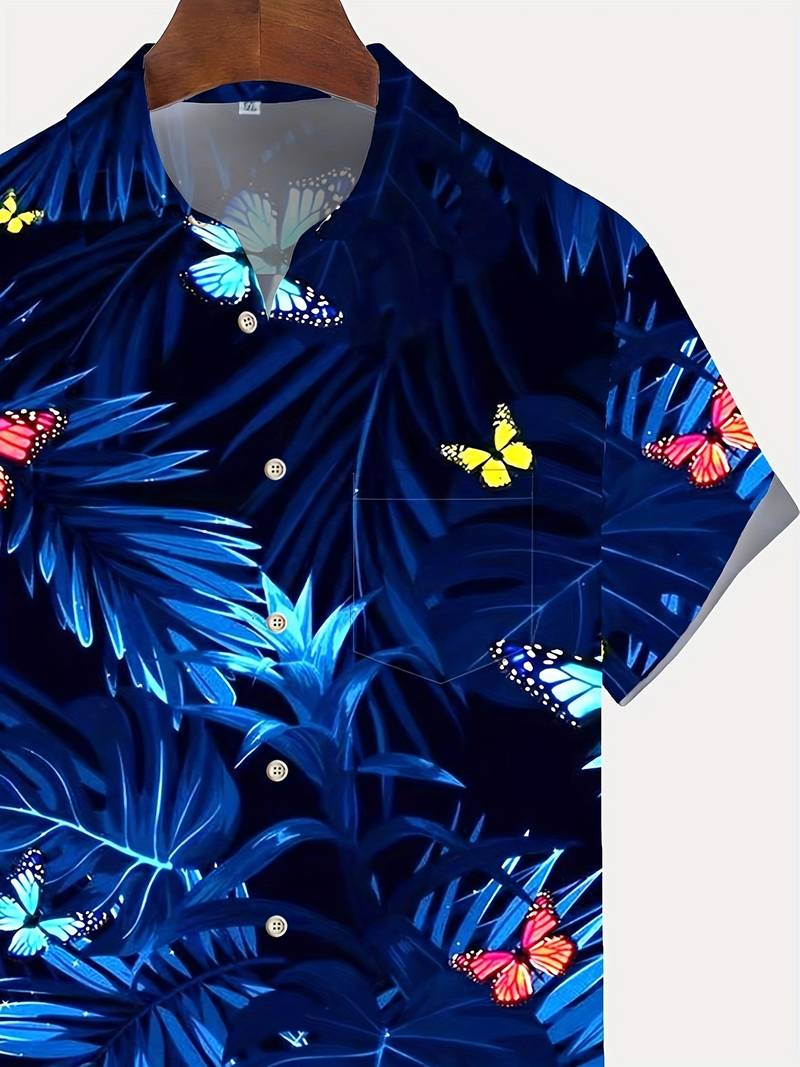 NIMA shirt met korte mouwen en bloemenprint van Hawaiiaanse vlinders