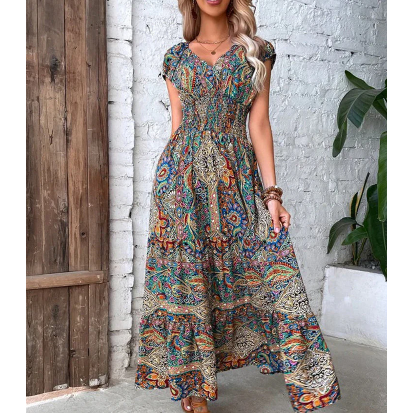 NIMA Lange Zomerjurk Met Verzamelde Taille