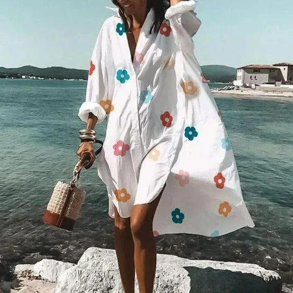 NIMA Elegante witte blouse jurk met luipaardprint