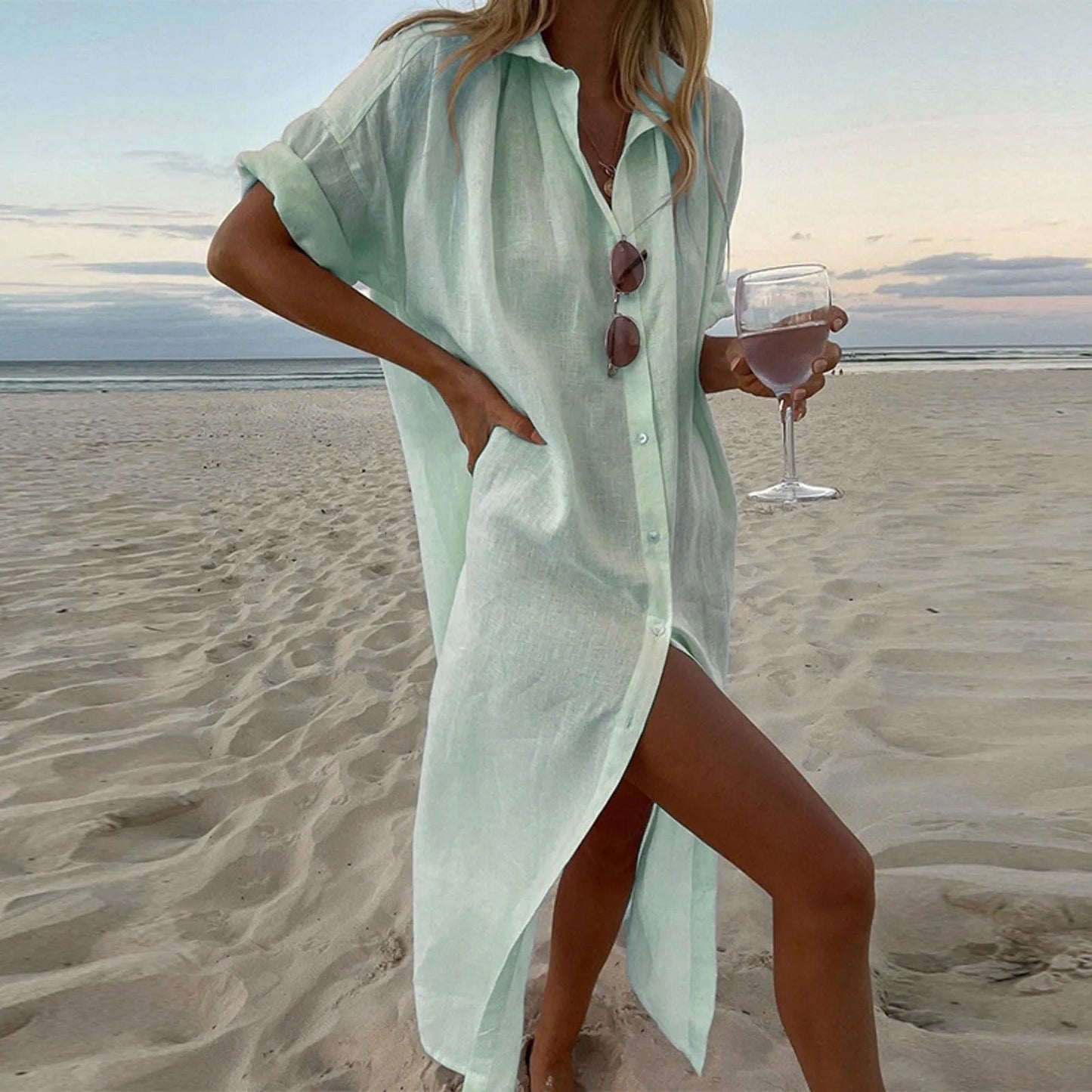 NIMA Zomer blouse jurk met omslagkraag