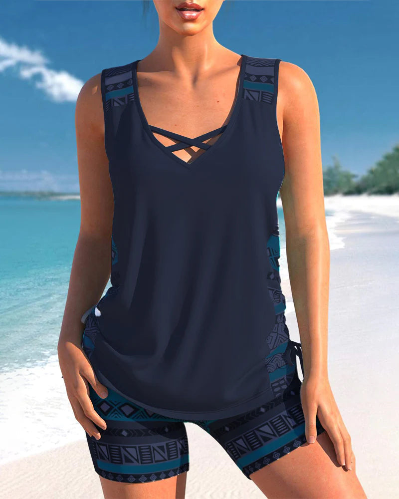 NIMA Tankini met geometrische print en V-halslijn