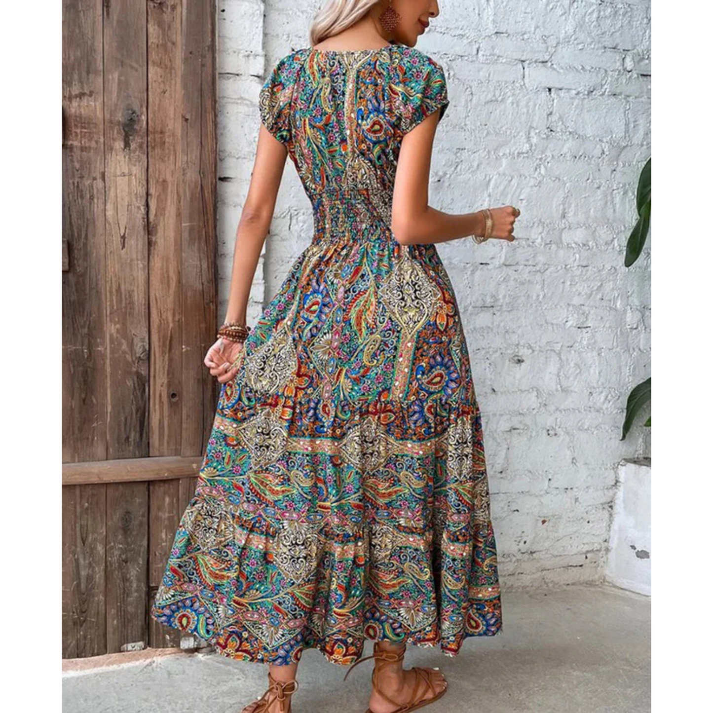 NIMA Lange Zomerjurk Met Verzamelde Taille