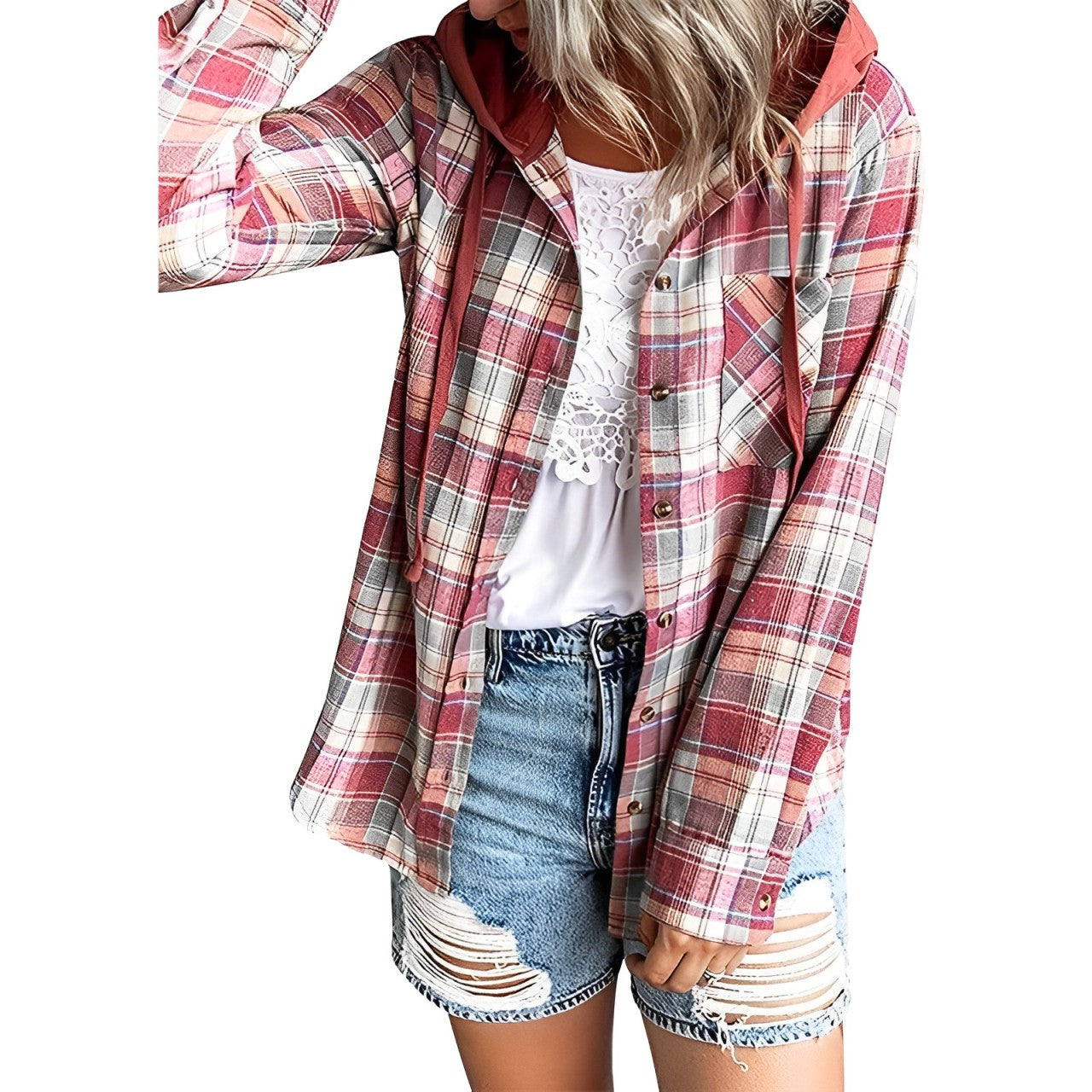 Nina - checkered jacket with hood and drawstring