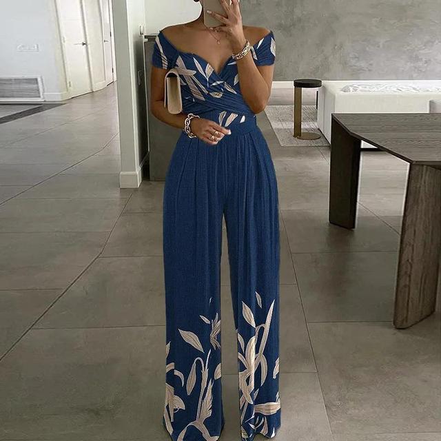 NIMA Maxi jumpsuit print off-shoulder v-hals