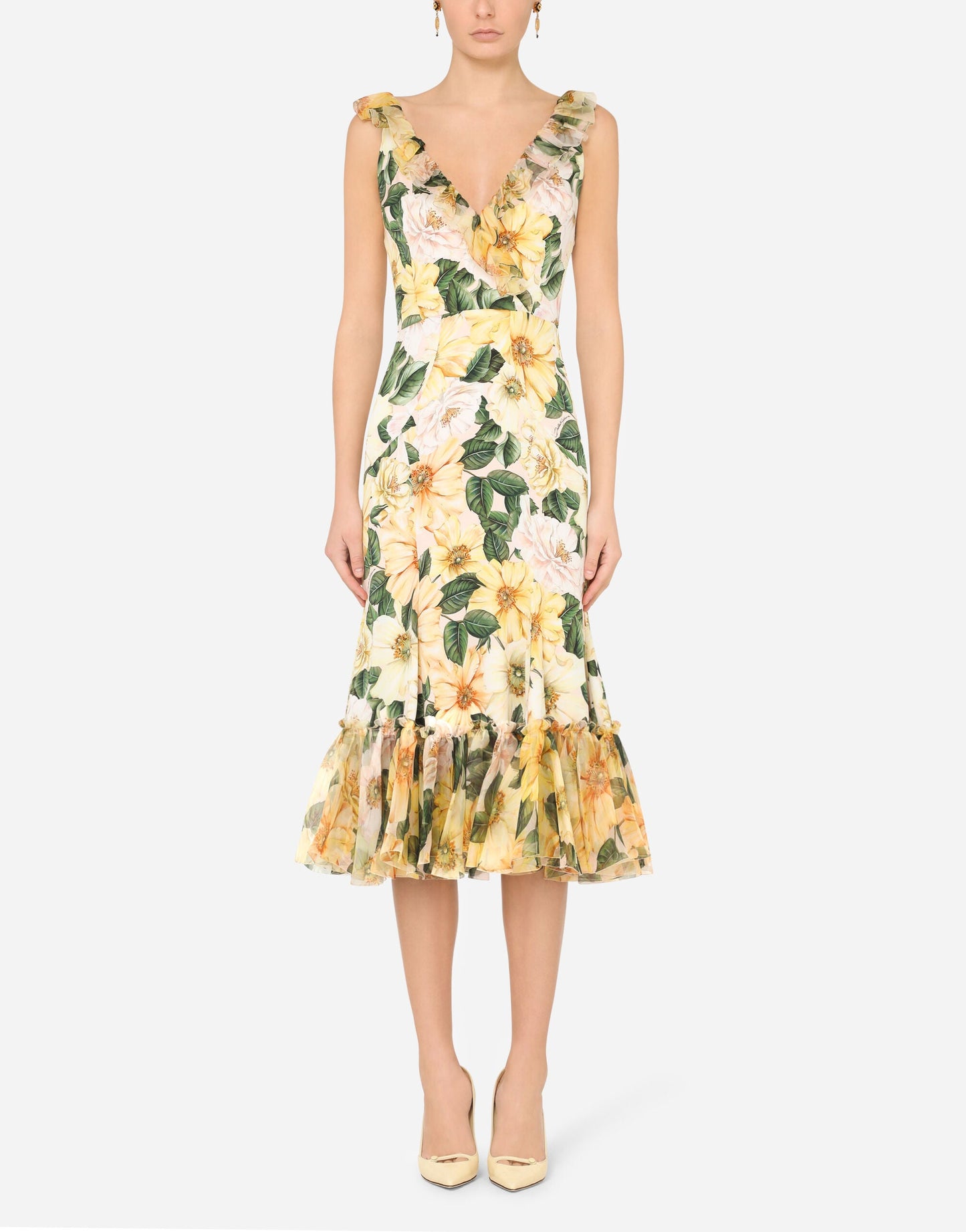 NIMA Midi jurk met bloemenprint en visstaart