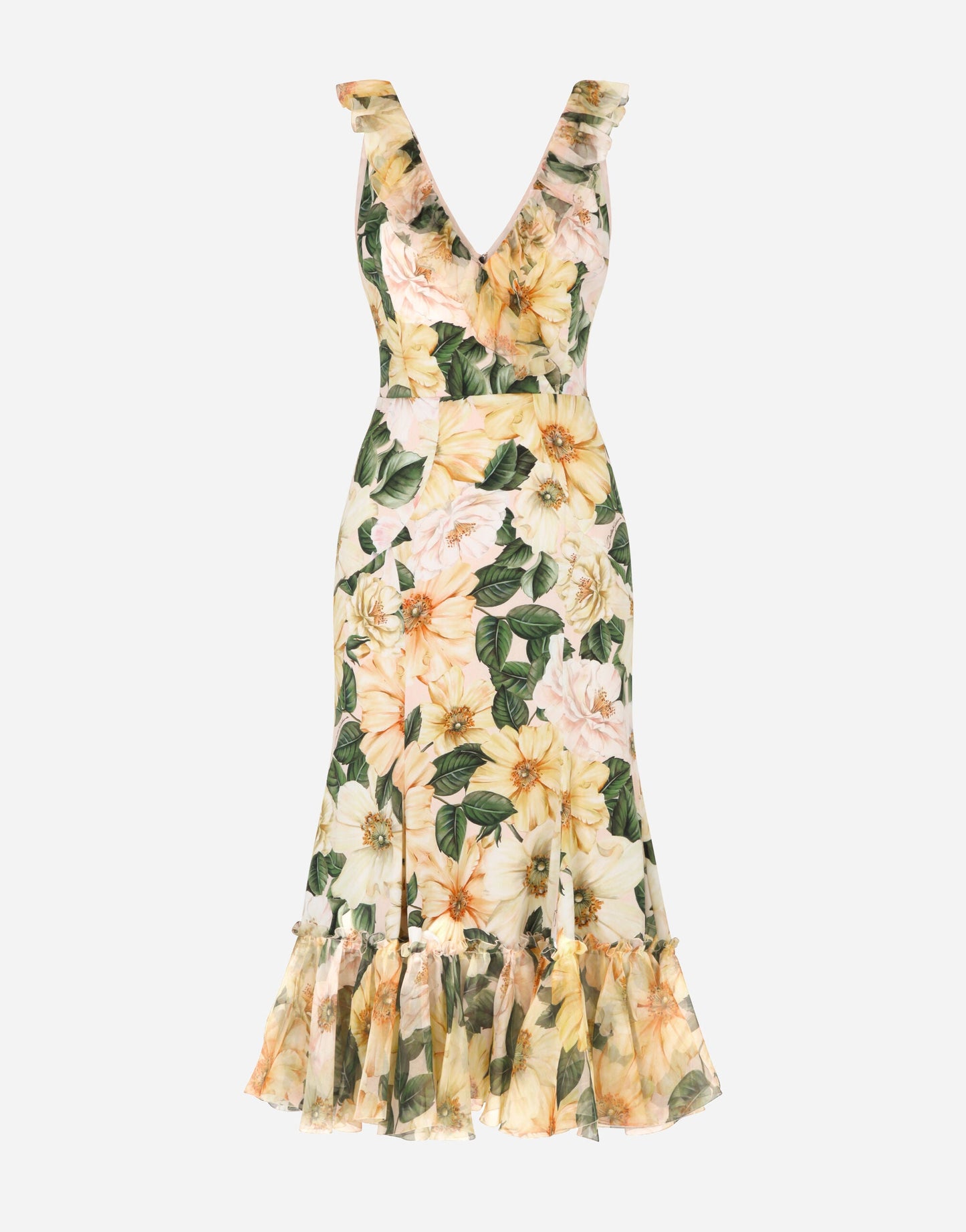 NIMA Midi jurk met bloemenprint en visstaart