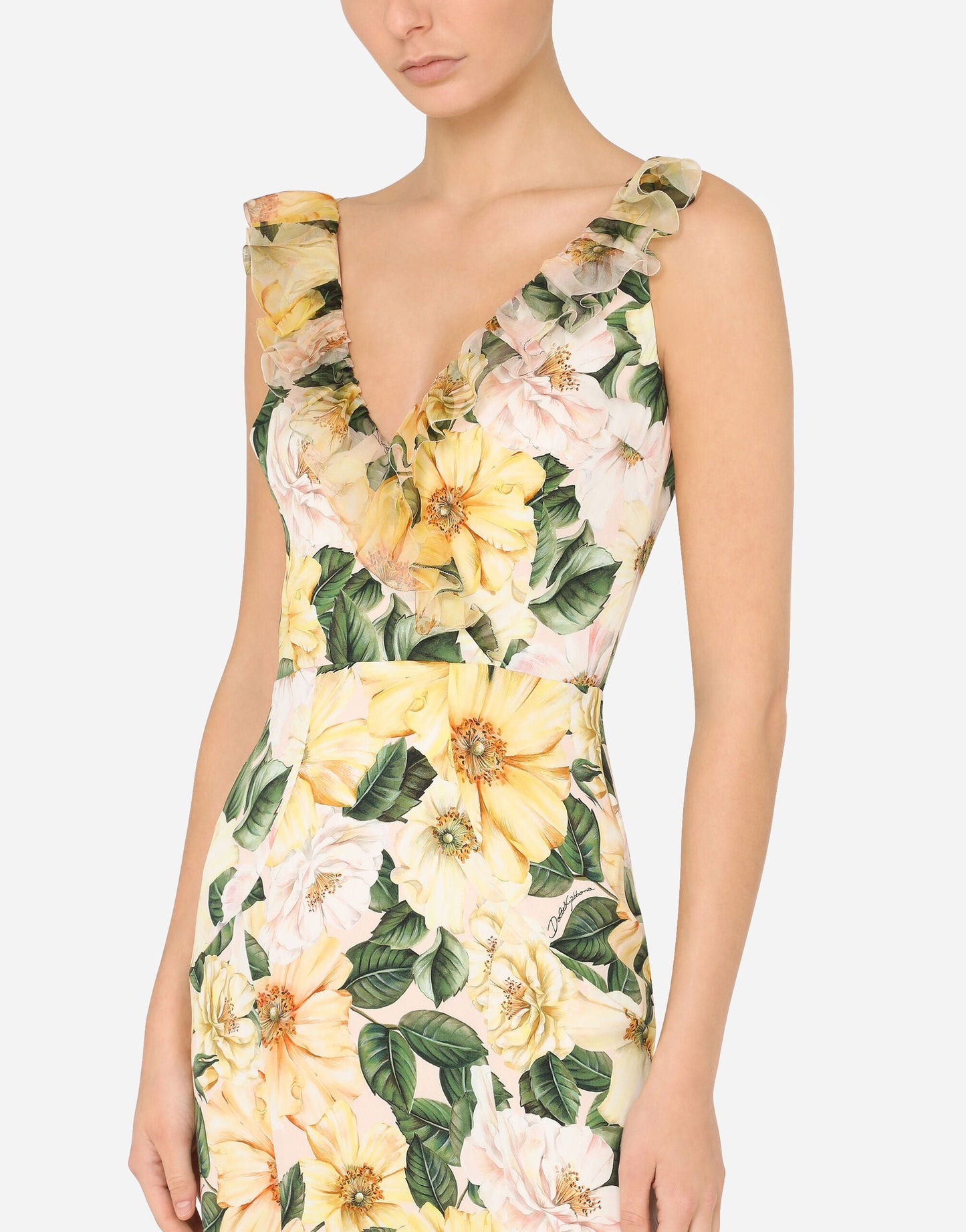 NIMA Midi jurk met bloemenprint en visstaart