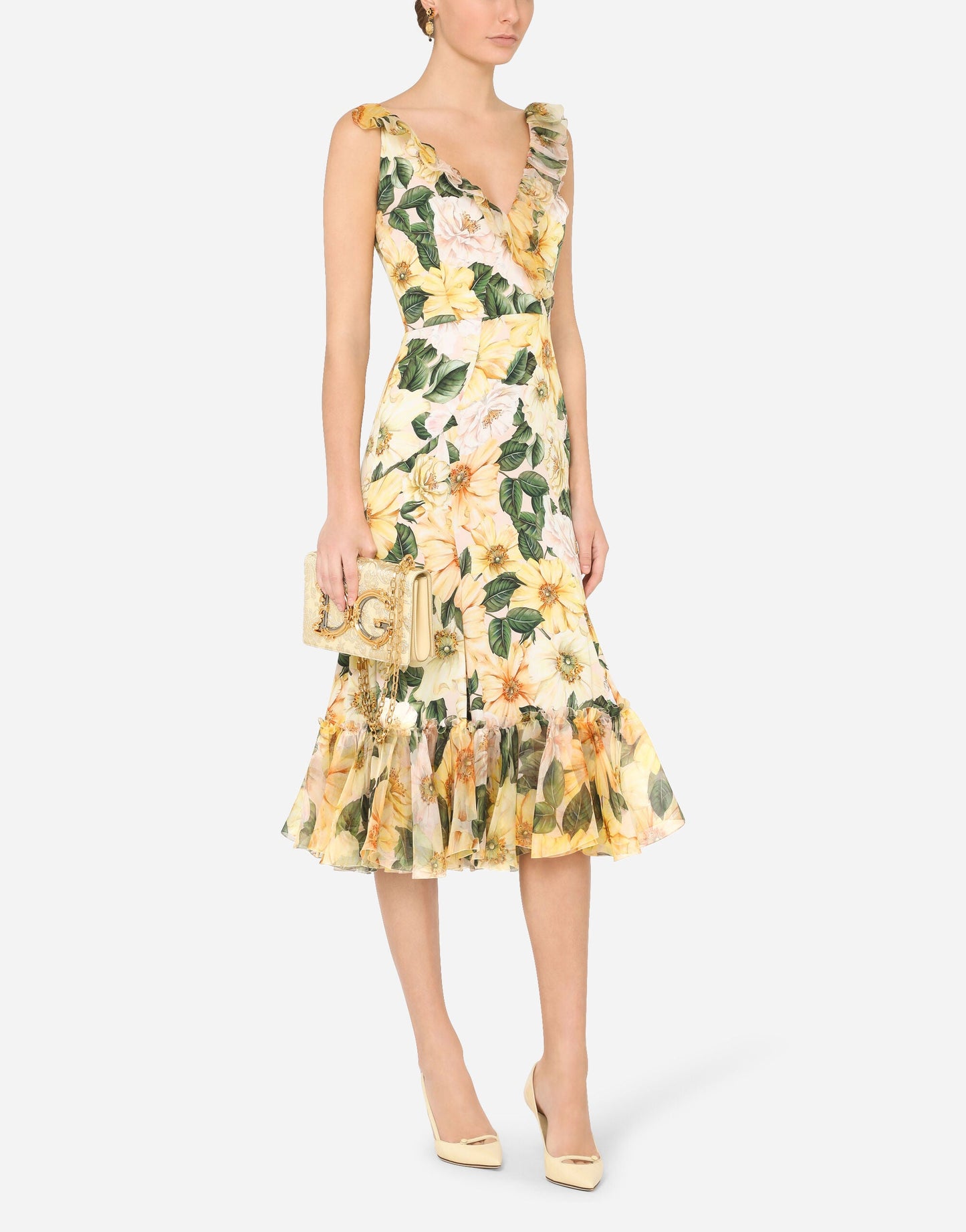 NIMA Midi jurk met bloemenprint en visstaart