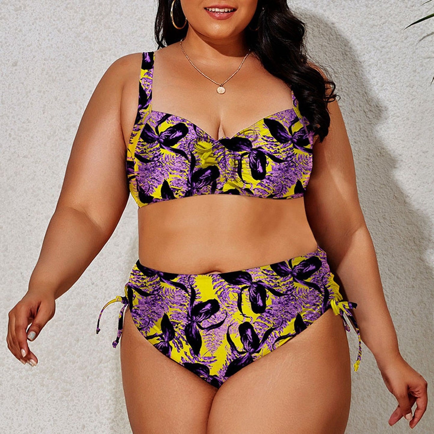 NIMA paarse bloemenprint hoge taille bikini grote maten